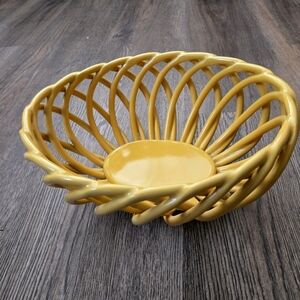 Vintage Yellow Ceramic Woven Basket